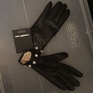 NWT Karl Lagerfeld Pearl Genuine Leather Gloves